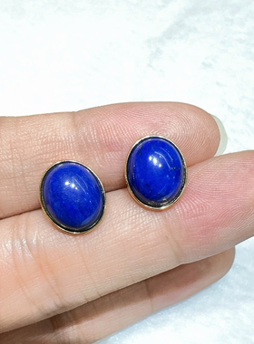 天然青金石耳饰s925纯银镶嵌圆形大耳钉高级感气质简约通勤女