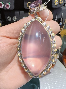 天然水晶粉水晶芙蓉吊坠925银镶嵌体颜色好意大利工艺女款项链