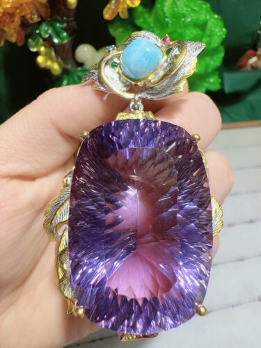 天然紫水晶吊坠意大利工艺925银镶嵌女款大颗粒送人水晶宝石豪镶