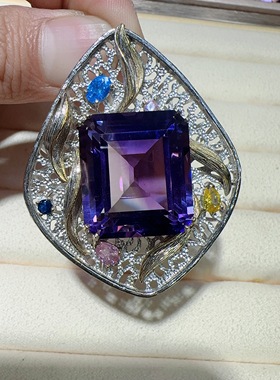 天然紫水晶吊坠意大利工艺复古高档大气女款时尚毛衣链