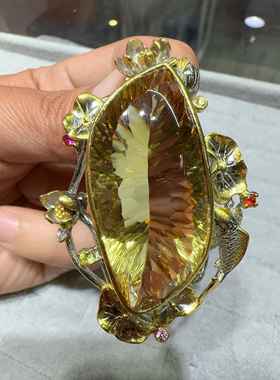 天然巴西黄水晶吊坠意大利工艺随形毛衣链女款名族复古时尚大气