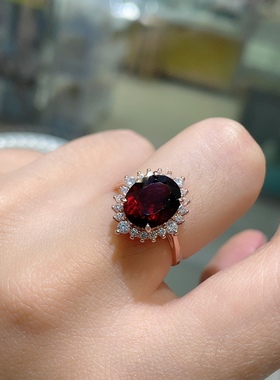 天然石榴石戒指s925纯银镶嵌活口水晶宝石女戒大颗粒橙红珠宝