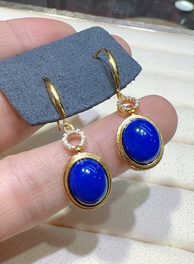 天然青金石耳坠925银镶嵌金色少白少金女款耳饰蓝色