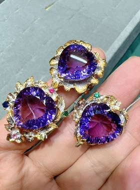 天然水晶紫水晶戒指925银镶嵌体颜色好意大利工艺女款活口