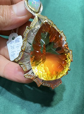 天然水晶黄水晶吊坠925银镶嵌体颜色好火彩好意大利工艺女款大