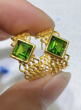 新品意大利工艺925银镶嵌天然透辉石耳钉耳饰女款时尚气质