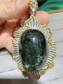 天然绿幽灵吊坠925银镶嵌大颗粒毛衣链胸坠意大利工艺大颗粒