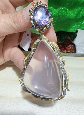 天然水晶粉水晶芙蓉吊坠925银镶嵌体颜色好意大利工艺女款项链