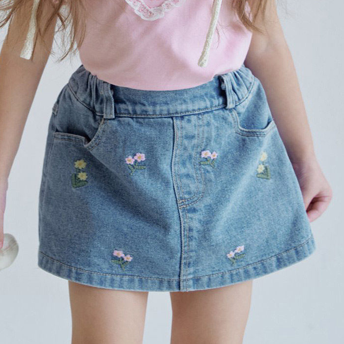 女童百搭牛仔碎花裙裤短裙 Momoann韩国进口童装代购26夏小童452