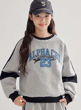 DAWON中大女童数字拼色时尚加绒卫衣 韩国童装代购25冬款儿童098