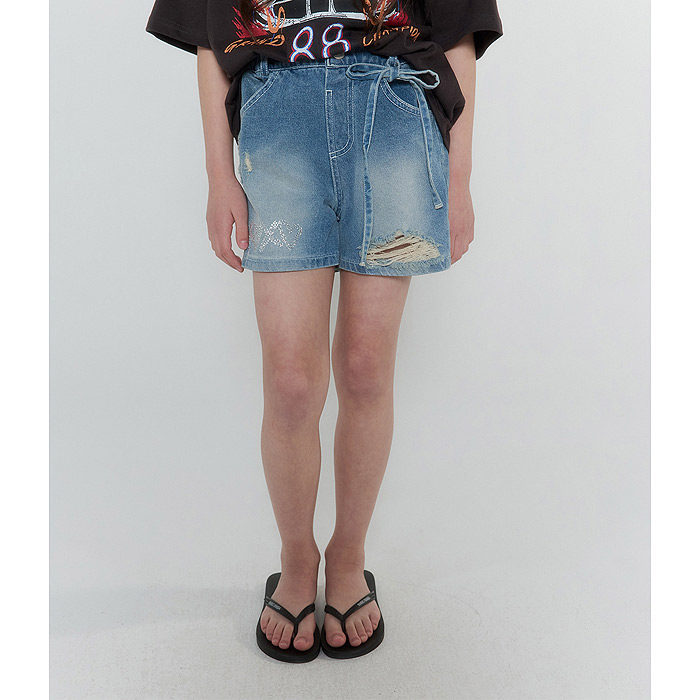 中大童女童爱心破洞牛仔短裤 FORK韩国代购进口童装26夏款裤子349