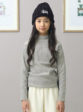 DAWON中大女童条纹半高领长袖T恤 韩国童装代购25冬儿童打底衫098