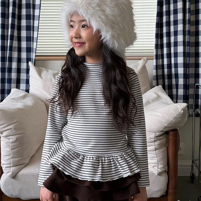 儿童条纹花边半高领T恤 second韩国南大门童装25冬款中大女童7711