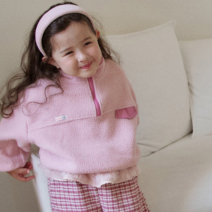 儿童摇粒绒拉链立领套头卫衣 韩国代购南大门童装2025冬款女童384