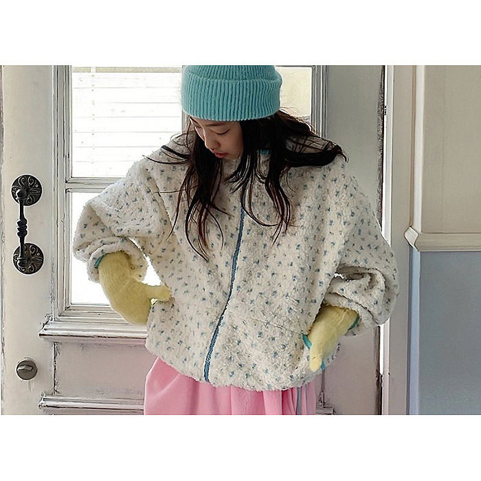 儿童毛绒碎花拉链亲子外套 韩国代购进口童装2025冬款中大女童947