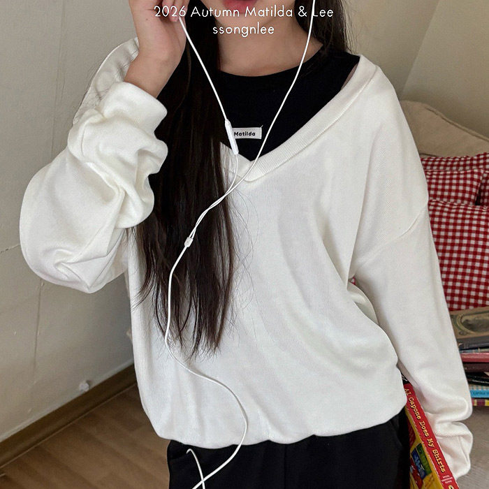 中大童女童洋气纯色假两件针织衫 MATILDA韩国代购童装26秋款986