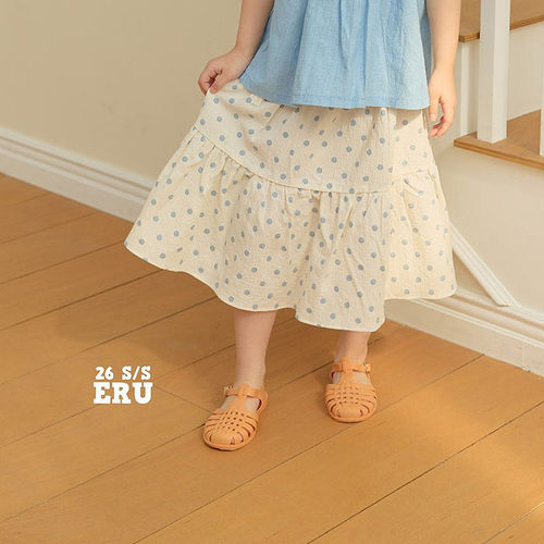 女童小童淑女波点中长半身裙 ERU韩国代购童装26夏款儿童短裙941