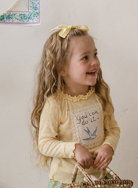 女童小童木耳领长袖T恤 FLO韩国南大门童装代购26春儿童打底衫551