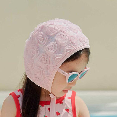 女童儿童纯色可爱玫瑰系带泳帽 MELIKEY韩国代购童装26夏季款659
