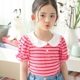 儿童翻领泡泡袖 T恤VIVIELLY韩国代购 童装 26夏中大女童上衣973 短袖