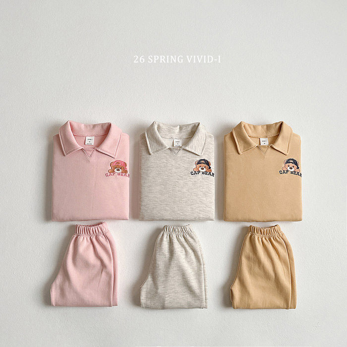 儿童小童翻领小熊运动裤套装 VIVIDI韩国代购童装26春款男女童949