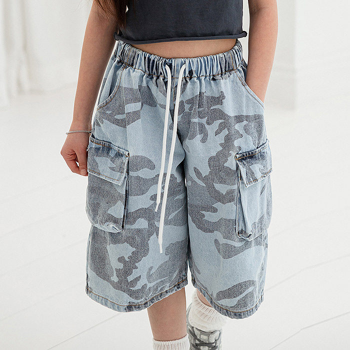 中大女童迷彩工装牛仔裤短裤 ZAN韩国代购南大门童装26夏中裤150