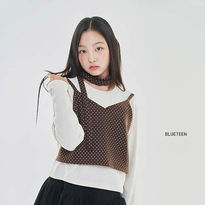 中大女童洋气吊带假两件T恤 BlueTeen韩国童装代购26冬款上衣940