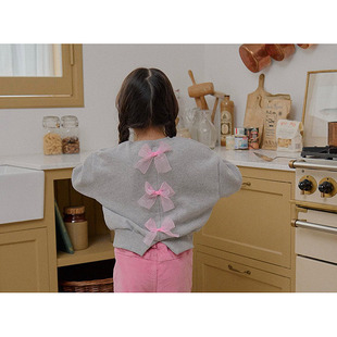 儿童短款蝴蝶结加绒卫衣 LAGO韩国南大门童装2025冬款女童上衣564