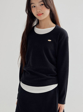 DAWON中大女童假两件圆领长袖T恤 韩国童装代购25冬儿童打底衫098