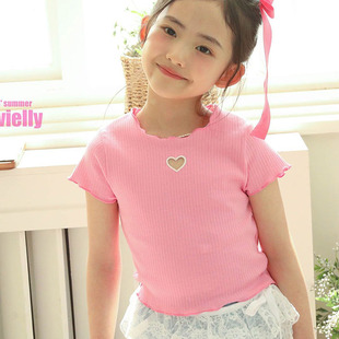 童装 26夏中大女童上衣973 T恤VIVIELLY韩国代购 儿童木耳边洋气短袖