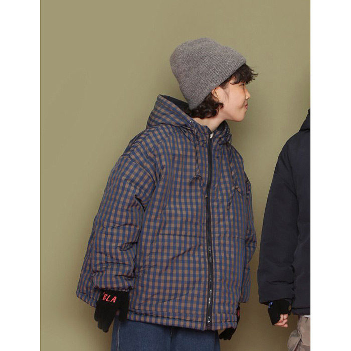 儿童格子两面穿拉链连帽棉服 韩国南大门童装25冬款中大男女童902