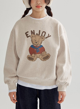 DAWON中大女童字母小熊圆领加绒卫衣 韩国童装代购25冬款儿童098