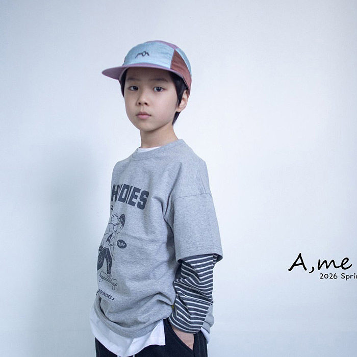 儿童休闲字母假两件长袖T恤 AME韩国代购童装26春款中大童男童508