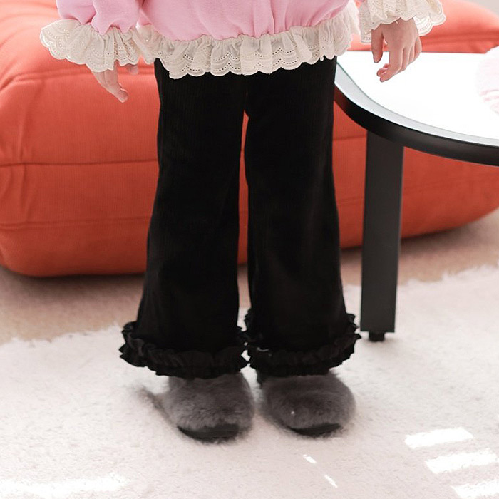 儿童条绒花边洋气公主喇叭裤 韩国南大门童装2025冬款女童靴裤425