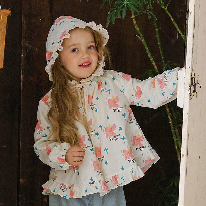 儿童小童洋气荷叶边连帽外套 FLO韩国代购进口童装26春款女童551