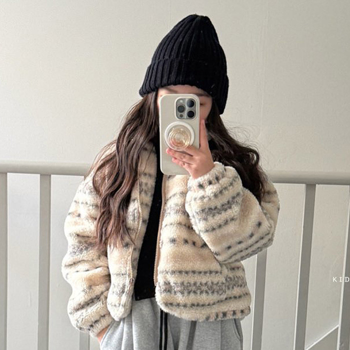 儿童短款毛绒拉链外套 COMMA韩国代购进口童装25冬款中大女童605