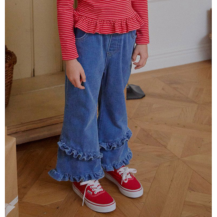 儿童洋气花边牛仔喇叭裤 LAGO韩国南大门童装2025冬款女童长裤564