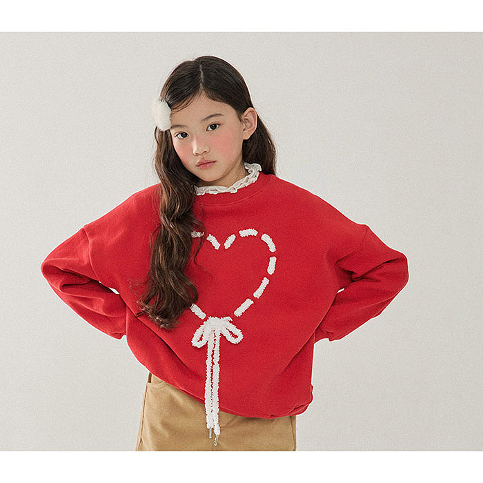 儿童爱心蝴蝶结加绒卫衣 FORK韩国南大门童装2025冬款中大女童349