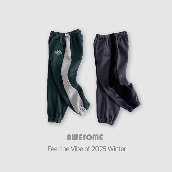 儿童拼色加绒束脚运动裤 韩国南大门童装25冬款中大男女童卫裤207