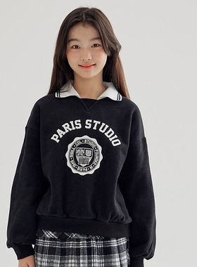 DAWON中大女童字母宽松翻领加绒卫衣 韩国童装代购25冬款儿童098