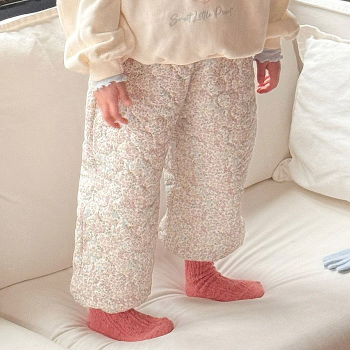 代购儿童碎花菱格夹棉休闲裤 韩国进口童装2025冬款女童长裤1501