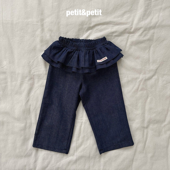女童洋气荷叶边直筒牛仔裤 Petit韩国代购童装26秋款儿童长裤608