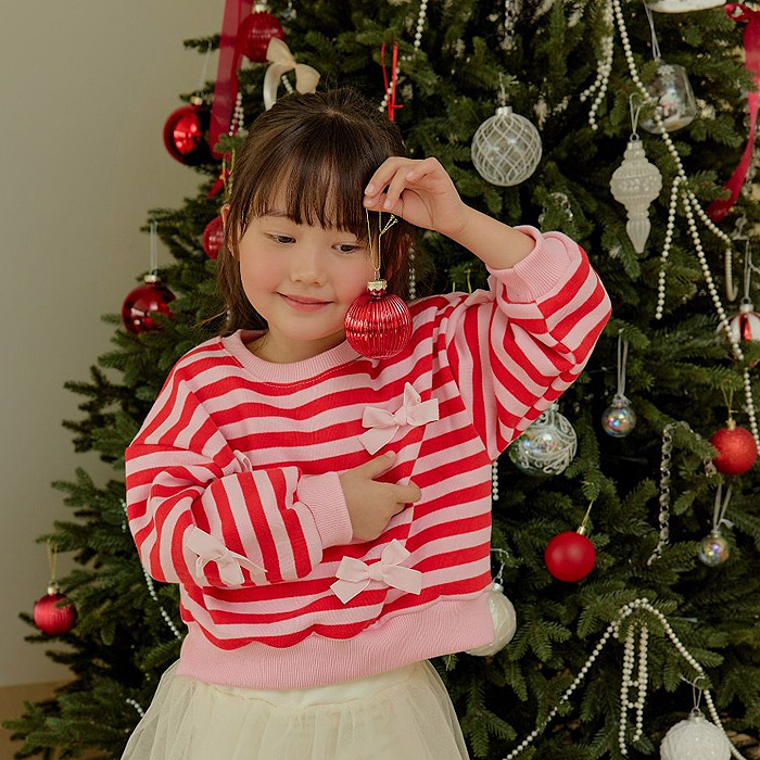 代购儿童条纹蝴蝶结加绒保暖卫衣 韩国南大门童装2025冬款女童836