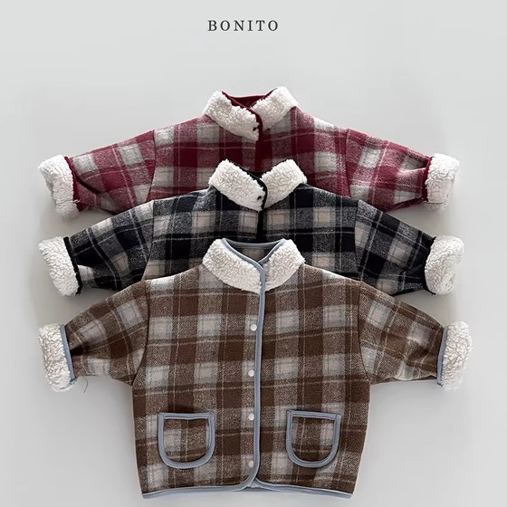 儿童格子包边加绒拉链立领外套 韩国南大门童装2025冬款男女童630