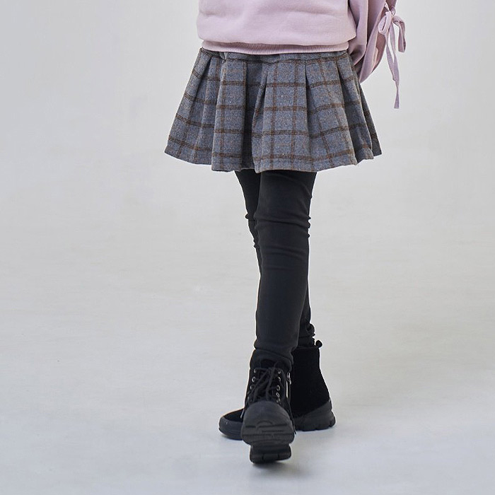 中大女童儿童百褶格子加绒打底裤裙裤 韩国进口童装代购25冬款940