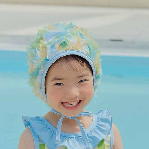 女童儿童纯色甜美拼色系带泳帽 MELIKEY韩国代购童装26夏季款659