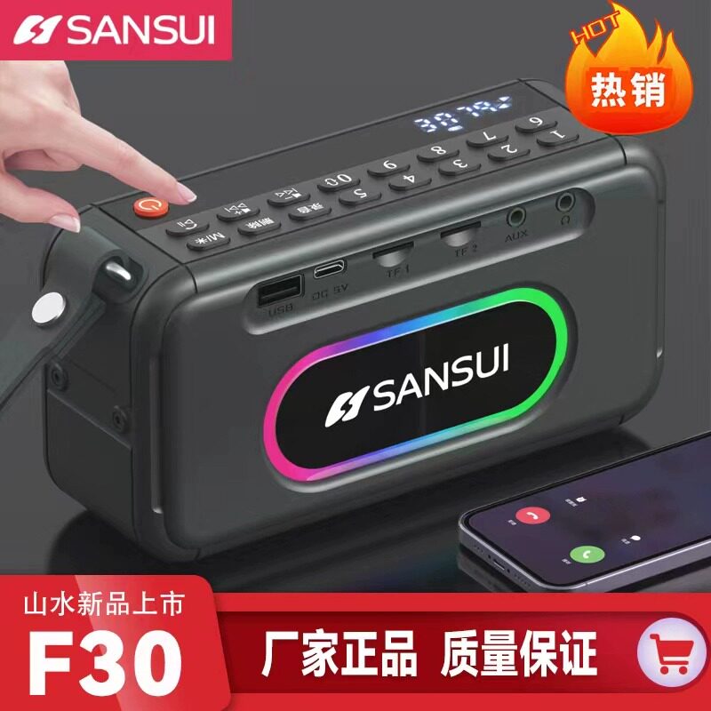 新款山水F30便携蓝牙音箱重音响插卡点播RGB炫彩灯太极拳骑行户外