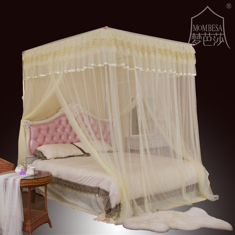 梦芭莎蚊帐不锈钢宫廷落地伸缩钓鱼竿蚊帐三开门方顶蚊帐