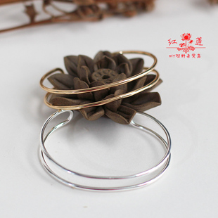 红莲DIY手工材料首饰配件保色金纯铜双线手镯开口手镯BJD发冠底座