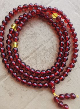 天然琥珀血珀佛珠108粒项链手串手链蜜蜡琥珀佛珠毛衣项链饰品